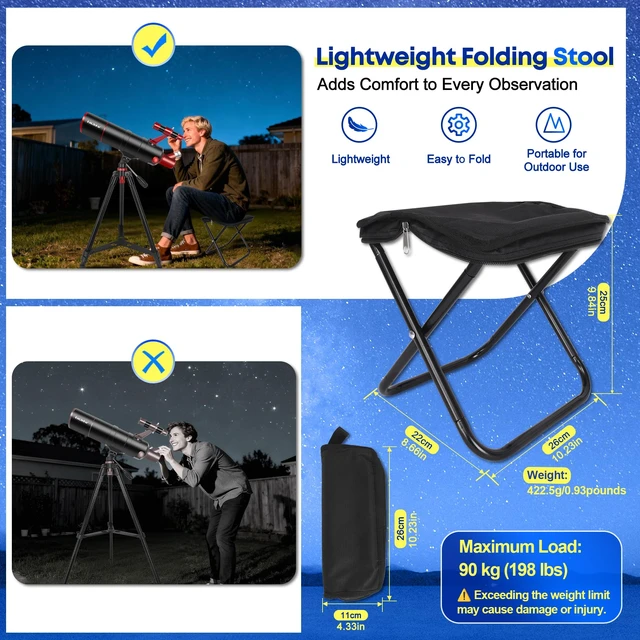 Alt view image 4 of 7 - Telescope for Adults High Powered,90mm Aperture 550mm Refractor Professional Travel Telescope for Beginners Stargazing,with fully multi-coated,Folding Stool&Tripod&Phone Adapter& Bag
