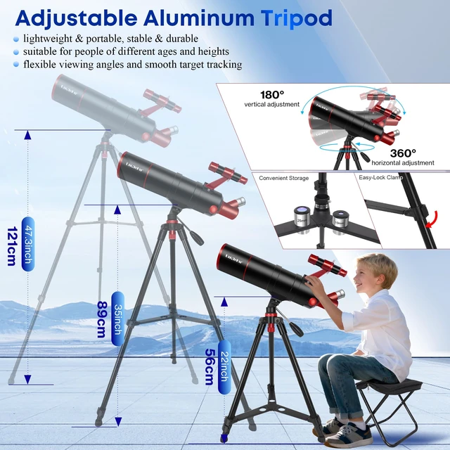 Alt view image 5 of 7 - Telescope for Adults High Powered,90mm Aperture 550mm Refractor Professional Travel Telescope for Beginners Stargazing,with fully multi-coated,Folding Stool&Tripod&Phone Adapter& Bag