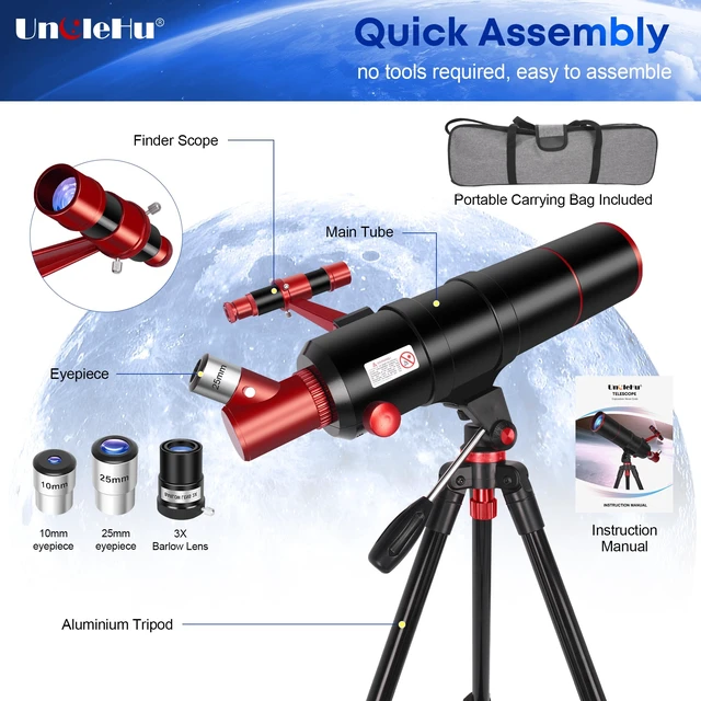 Alt view image 6 of 7 - Telescope for Adults High Powered,90mm Aperture 550mm Refractor Professional Travel Telescope for Beginners Stargazing,with fully multi-coated,Folding Stool&Tripod&Phone Adapter& Bag