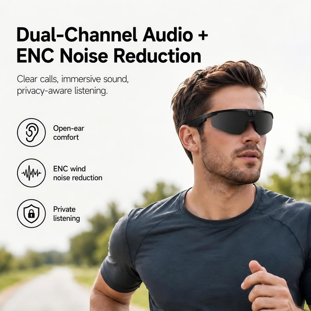 Alt view image 2 of 7 - AI Sports Smart Glasses with Camera, 4K EIS, Bluetooth, Cycling Sunglasses Real-Time Translation, AI Object Recognition, Open-Ear Speakers, AI Assistant, Bluetooth Calling, IP66 Water Resistance