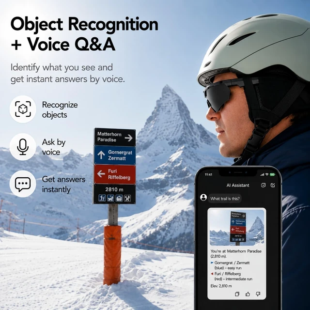 Alt view image 5 of 7 - AI Sports Smart Glasses with Camera, 4K EIS, Bluetooth, Cycling Sunglasses Real-Time Translation, AI Object Recognition, Open-Ear Speakers, AI Assistant, Bluetooth Calling, IP66 Water Resistance