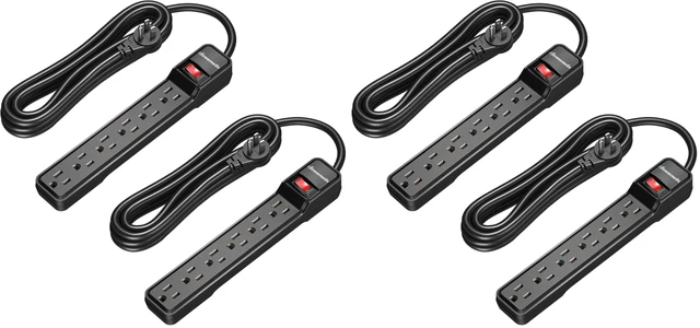 Main image of 4-Pack Power Strip Surge Protector,15 Ft Extra Long Extension Cord, Low Profile Flat Plug,15 Amp Circuit Breaker, 500 Joules, Wall Mount, Black, UL Listed