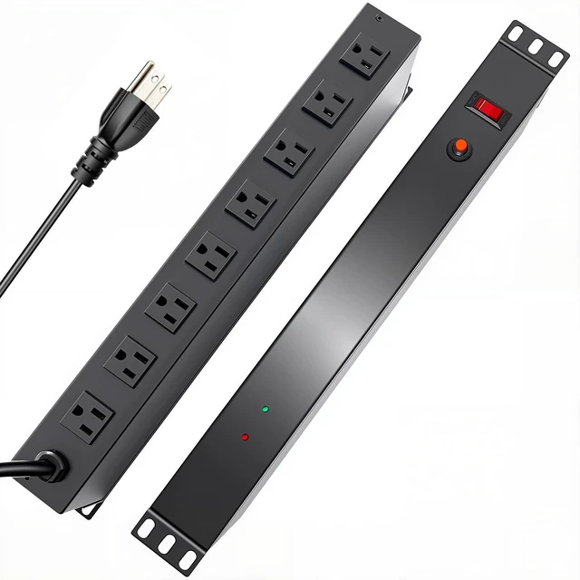 Main image of 8 Outlet 1U Rack Mount PDU Power Strip 2000J Surge 8 AC Outlets, 1U Space Saving, 2000J Surge Protection, 6ft 14AWG Cord, Fits 19-inch Network Server Racks