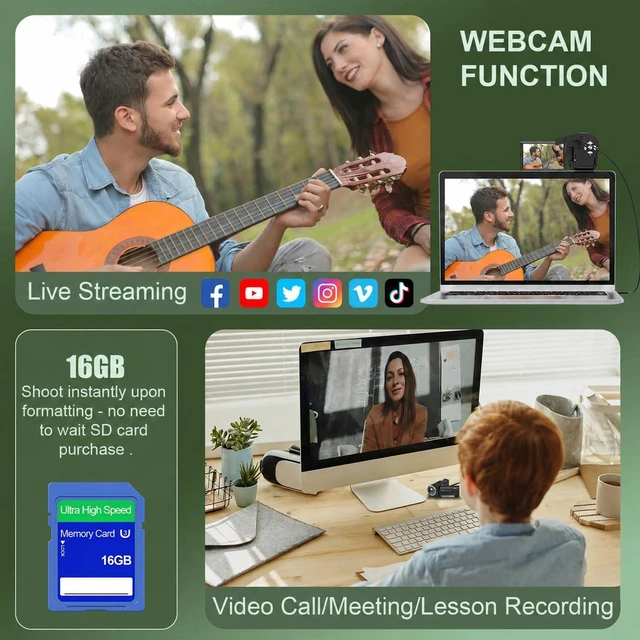 Alt view image 6 of 7 - 2.7K Video Camera QHD 56MP Camcorder 16X Digital Zoom Vlogging Cameras for YouTube 270 Degree Rotation Screen Camcorders Webcam with 16G SD Card and 2 Batteries