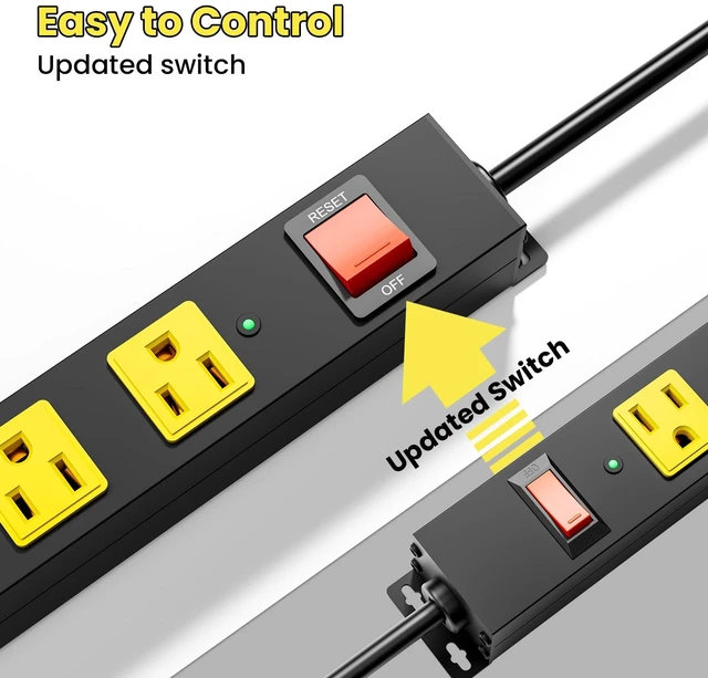 Alt view image 5 of 7 - 10 Outlet Metal Power Strip with 2100J Surge Protector, Heavy Duty 6FT Extension Cord, Wide Spaced Outlets and Wall Mount for Garage, Workshop, Industrial, Home, Ideal Gift for Father (6ft)