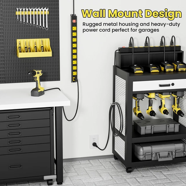 Alt view image 6 of 7 - 10 Outlet Metal Power Strip with 2100J Surge Protector, Heavy Duty 6FT Extension Cord, Wide Spaced Outlets and Wall Mount for Garage, Workshop, Industrial, Home, Ideal Gift for Father (6ft)