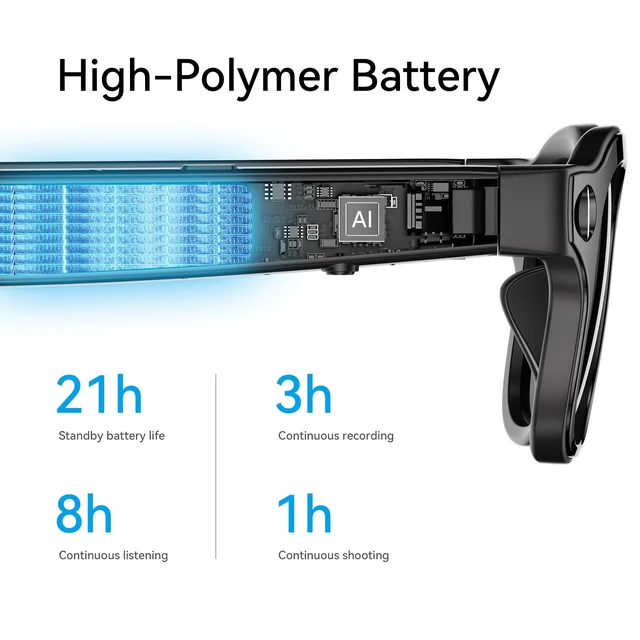 Alt view image 4 of 7 - Smart AI Glasses with Camera, 1080P HD Video & 8MP Photo Capture, Real-Time Translation, Recording Glasses, Wireless Charging, Voice Assistant, Open-Ear Audio, Object Recognition, Bluetooth, 3 Lens