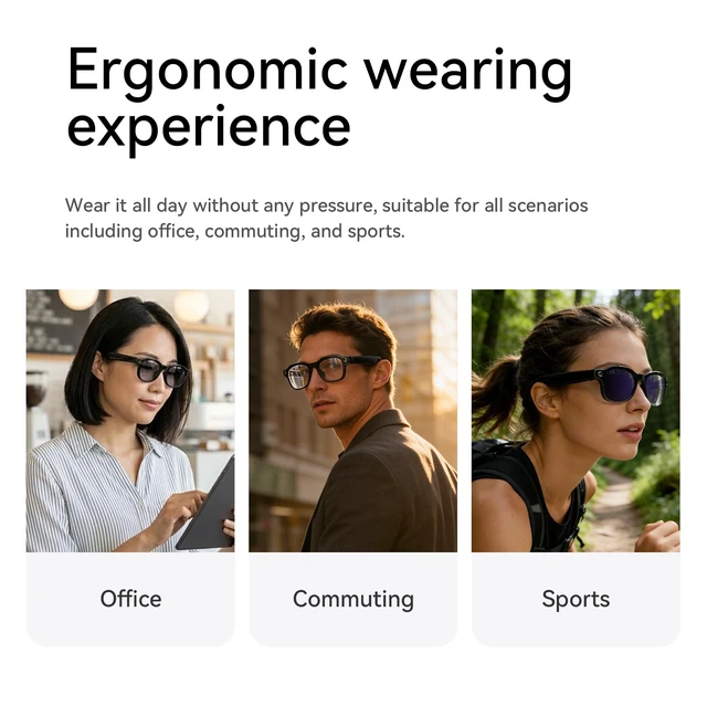 Alt view image 6 of 7 - Smart AI Glasses with Camera, 1080P HD Video & 8MP Photo Capture, Real-Time Translation, Recording Glasses, Wireless Charging, Voice Assistant, Open-Ear Audio, Object Recognition, Bluetooth, 3 Lens