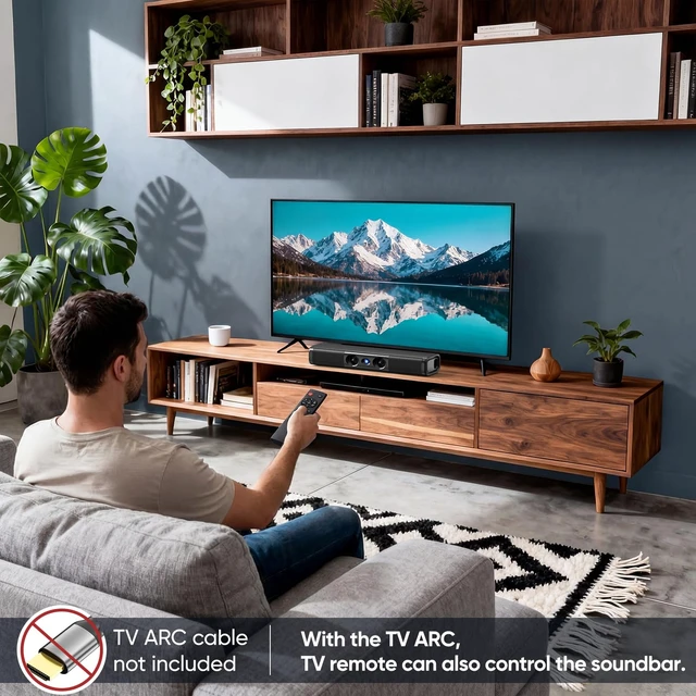 Alt view image 5 of 6 - Sound Bar with Enhanced Bass, Dual Larger Woofer & Dual Bass Ports Sound Bar for Smart TV with 90W Peak Power, 17.1-inch Soundbar with Bluetooth5.3/TV-ARC/Optical/Auxiliary Inputs