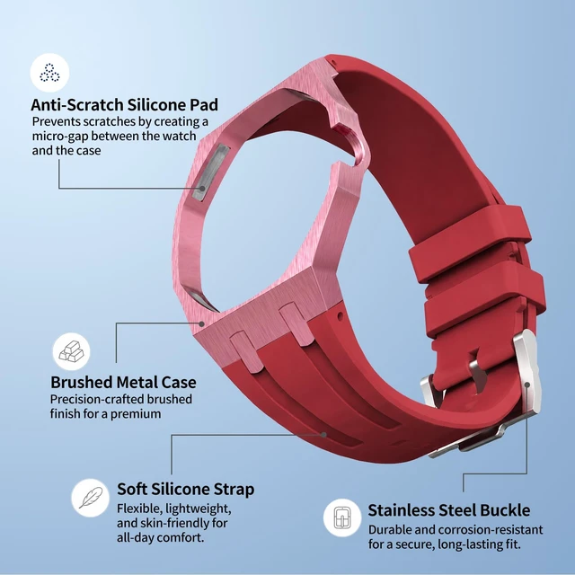 Alt view image 2 of 7 - Luxury Aluminum Case Band Mod Kit Compatible with AP Swatch Royal Pop for Men Women, Lightweight Shockproof Aluminum Bumper Case with Sport Silicone Replacement Strap
