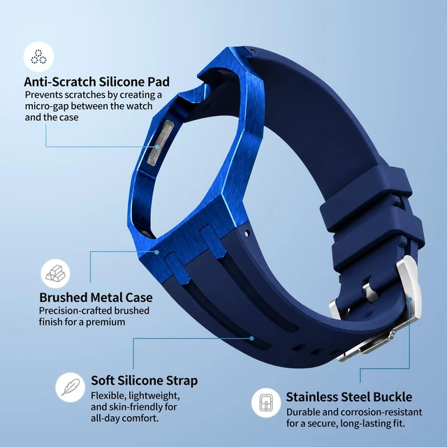 Alt view image 2 of 7 - Luxury Aluminum Case Band Mod Kit Compatible with AP Swatch Royal Pop for Men Women, Lightweight Shockproof Aluminum Bumper Case with Sport Silicone Replacement Strap