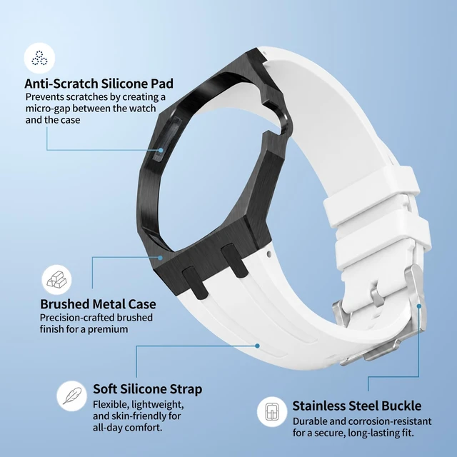 Alt view image 2 of 7 - Luxury Aluminum Case Band Mod Kit Compatible with AP Swatch Royal Pop for Men Women, Lightweight Shockproof Aluminum Bumper Case with Sport Silicone Replacement Strap