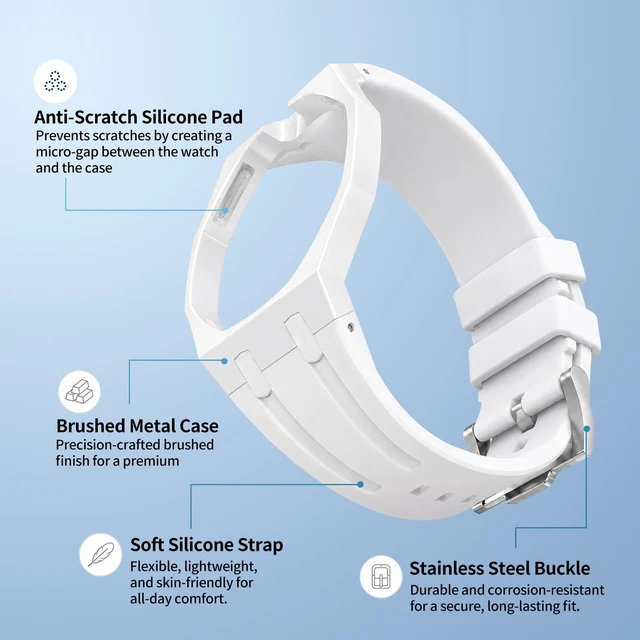 Alt view image 2 of 7 - Luxury Aluminum Case Band Mod Kit Compatible with AP Swatch Royal Pop for Men Women, Lightweight Shockproof Aluminum Bumper Case with Sport Silicone Replacement Strap