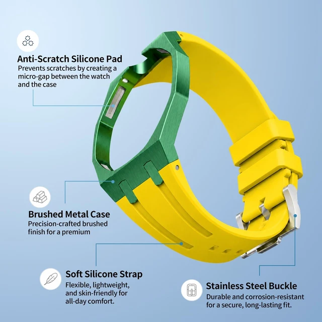 Alt view image 2 of 7 - Luxury Aluminum Case Band Mod Kit Compatible with AP Swatch Royal Pop for Men Women, Lightweight Shockproof Aluminum Bumper Case with Sport Silicone Replacement Strap