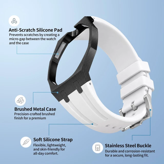Alt view image 2 of 7 - Luxury Aluminum Case Band Mod Kit Compatible with AP Swatch Royal Pop for Men Women, Lightweight Shockproof Aluminum Bumper Case with Sport Silicone Replacement Strap