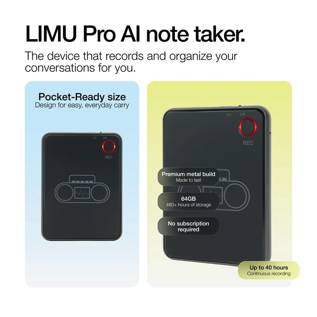 Alt view image 2 of 7 - AI Voice Recorder 64GB, Pocket Note Taking Device, Transcribes, 13h Battery GPT-5 transcription for meetings, lectures & calls, mind maps, summaries, translates 125 languages, app-controlled