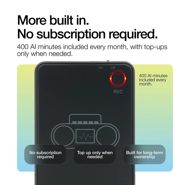 Alt view image 3 of 7 - AI Voice Recorder 64GB, Pocket Note Taking Device, Transcribes, 13h Battery GPT-5 transcription for meetings, lectures & calls, mind maps, summaries, translates 125 languages, app-controlled