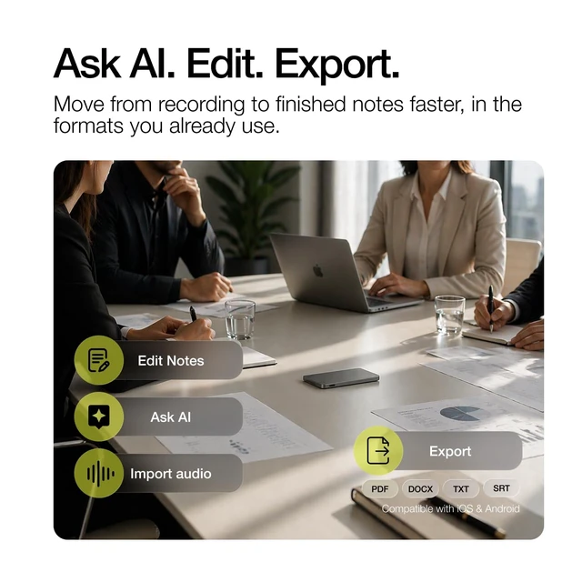 Alt view image 7 of 7 - AI Voice Recorder 64GB, Pocket Note Taking Device, Transcribes, 13h Battery GPT-5 transcription for meetings, lectures & calls, mind maps, summaries, translates 125 languages, app-controlled