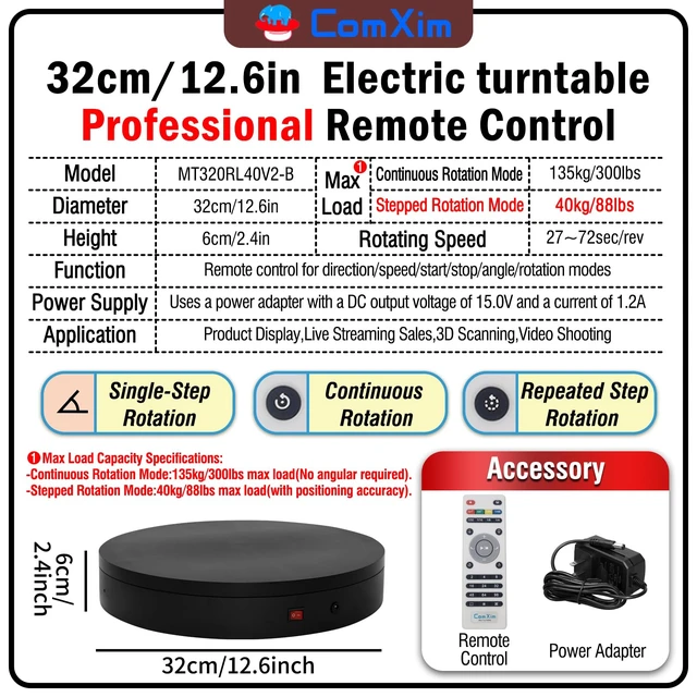 Alt view image 2 of 7 - 12.6In Remote Motorized Electric Turntable Rotating Display Stand Rotating Platform Photography Turntable motorized lazy susan base giratoria para for Photography,3D Scanner,(Load Range:88~300lbs)
