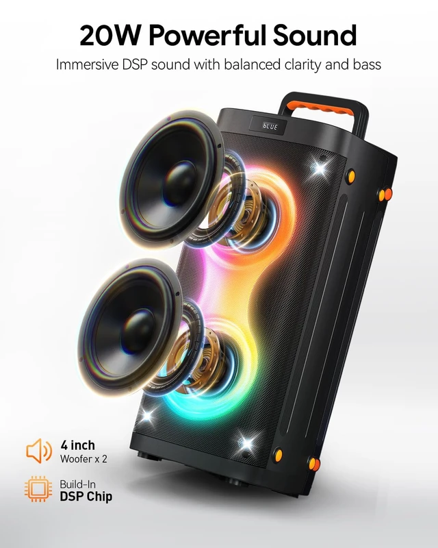 Alt view image 2 of 7 - Bluetooth Party Speaker with 2 Rechargeable Wireless Microphones Portable PA System with Lights, Floorstanding Speaker Supports USB/TF Card/TWS/AUX for Family Party Home Karaoke