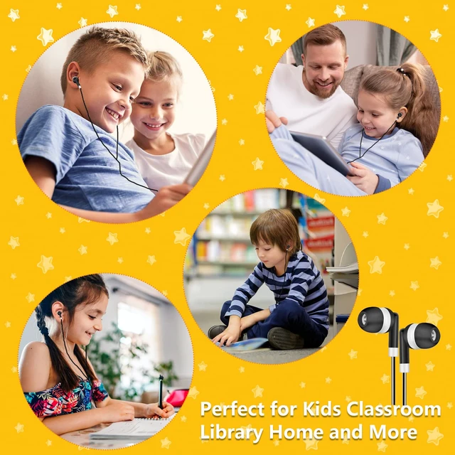 Alt view image 4 of 5 - 200 Pack Bulk Earbuds for Classroom Wired in-Ear Kids Headphones School Earbuds Bulk for Students Teens Adults, Work with Laptop Tablet PC Black
