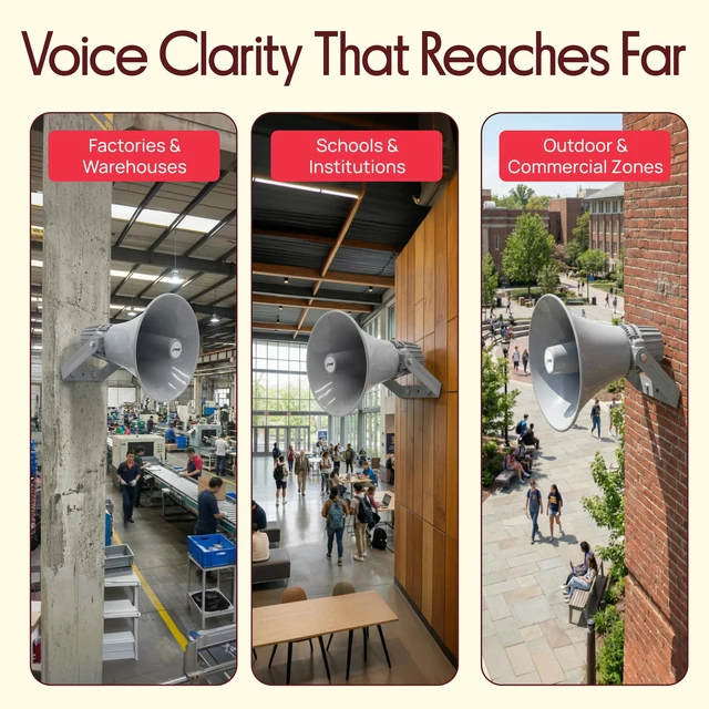 Alt view image 4 of 7 - Indoor Outdoor PA Horn Speaker - 12.7 Inch 60 W Compact Loud Sound Megaphone w/ 400Hz-5KHzz Frequency, 16 Ohm, 70V/100V Transformer, Mounting Bracket Hardware, for 70V/100V Audio System