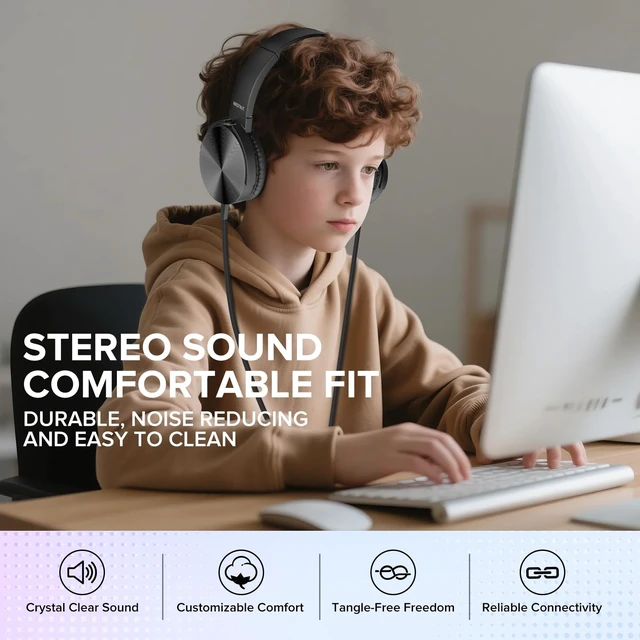 Alt view image 6 of 7 - 24 Pack Bulk Kids Headphones for Classroom Adjustable Wired Over-Ear Headsets with 3.5 mm Plug for Kids Students School Library Museums Charity Donate(HTC004)