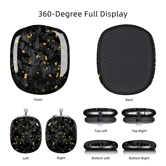Alt view image 4 of 7 - Real Carbon Fiber Case for AirPods Max (2024/2020), Military-Grade Protective Hard Cover for Apple Max Headphones, Unique Forged Glossy, Scratch-Resistant, Essential Accessories-Gold