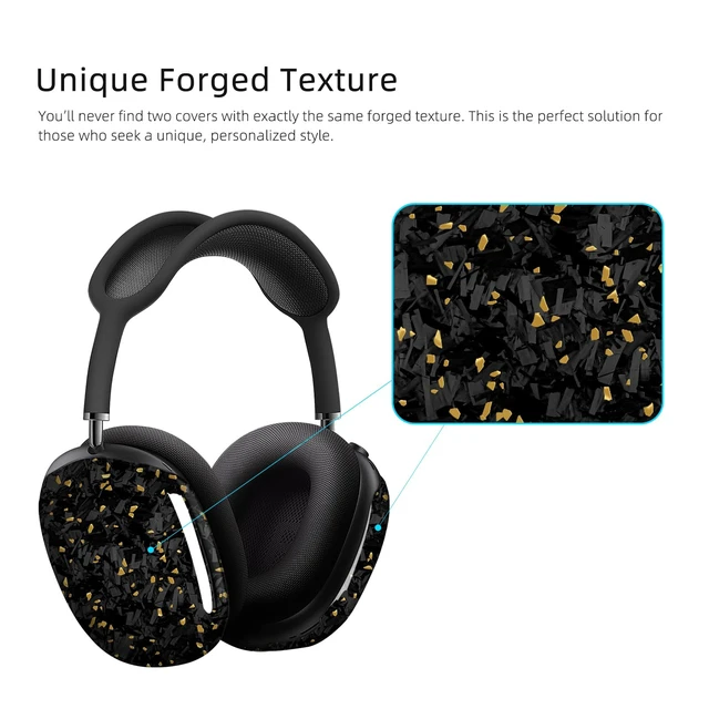 Alt view image 7 of 7 - Real Carbon Fiber Case for AirPods Max (2024/2020), Military-Grade Protective Hard Cover for Apple Max Headphones, Unique Forged Glossy, Scratch-Resistant, Essential Accessories-Gold