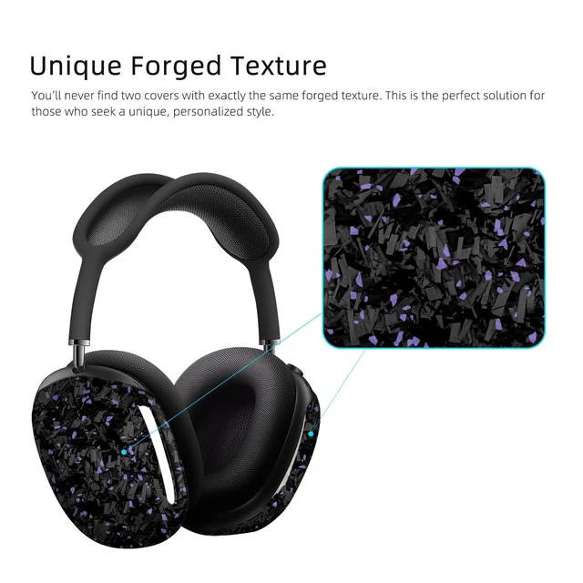 Alt view image 7 of 7 - Real Carbon Fiber Case for AirPods Max (2024/2020), Military-Grade Protective Hard Cover for Apple Max Headphones, Unique Forged Glossy, Scratch-Resistant, Essential Accessories-Purple