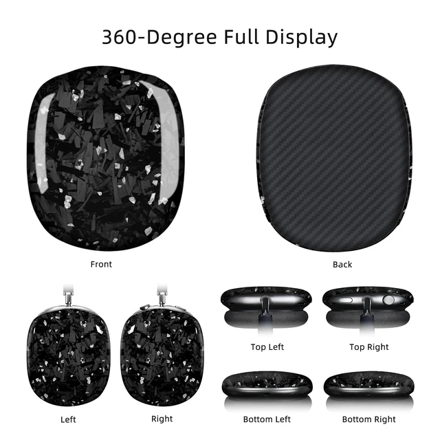 Alt view image 3 of 7 - Real Carbon Fiber Case for AirPods Max (2024/2020), Military-Grade Protective Hard Cover for Apple Max Headphones, Unique Forged Glossy, Scratch-Resistant, Essential Accessories-Silver