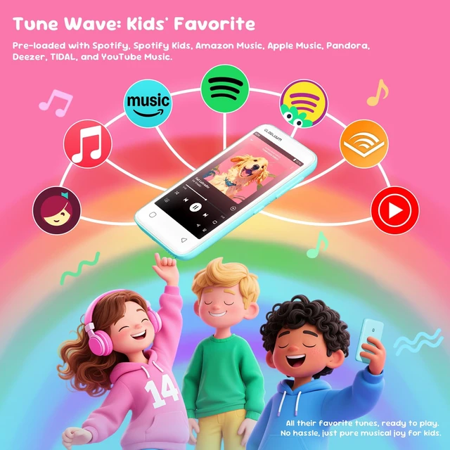 Alt view image 2 of 7 - 80GB MP3 Player for Kids, Parental Controls, Supports Spotify Kids, Audible, LibriVox, and Kindle:Safe Android MP4 Player Gift with 4" Touchscreen, WiFi and Bluetooth(Mint Green)