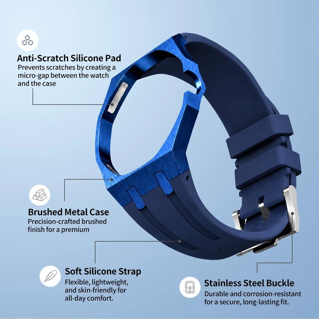 Alt view image 2 of 6 - Luxury Aluminum Case Band Mod Kit Compatible with AP Swatch Royal Pop for Men Women, Lightweight Shockproof Aluminum Bumper Case with Sport Silicone Replacement Strap