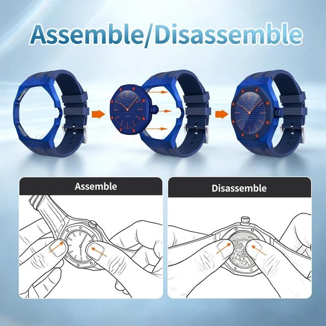 Alt view image 3 of 6 - Luxury Aluminum Case Band Mod Kit Compatible with AP Swatch Royal Pop for Men Women, Lightweight Shockproof Aluminum Bumper Case with Sport Silicone Replacement Strap
