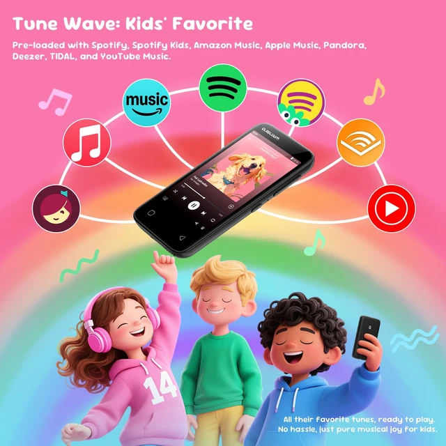 Alt view image 2 of 7 - 80GB MP3 Player for Kids, Parental Controls, Supports Spotify Kids, Audible, LibriVox, and Kindle, Android MP4 Player Gift with 4" Touchscreen, WiFi and Bluetooth(Glossy Black)
