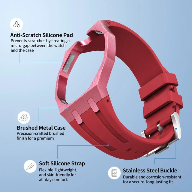 Alt view image 2 of 7 - Luxury Aluminum Case Band Mod Kit Compatible with AP Swatch Royal Pop for Men Women, Lightweight Shockproof Aluminum Bumper Case with Sport Silicone Replacement Strap