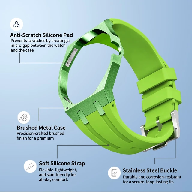 Alt view image 2 of 7 - Luxury Aluminum Case Band Mod Kit Compatible with AP Swatch Royal Pop for Men Women, Lightweight Shockproof Aluminum Bumper Case with Sport Silicone Replacement Strap