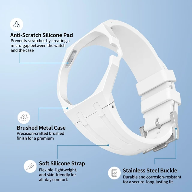 Alt view image 2 of 7 - Luxury Aluminum Case Band Mod Kit Compatible with AP Swatch Royal Pop for Men Women, Lightweight Shockproof Aluminum Bumper Case with Sport Silicone Replacement Strap