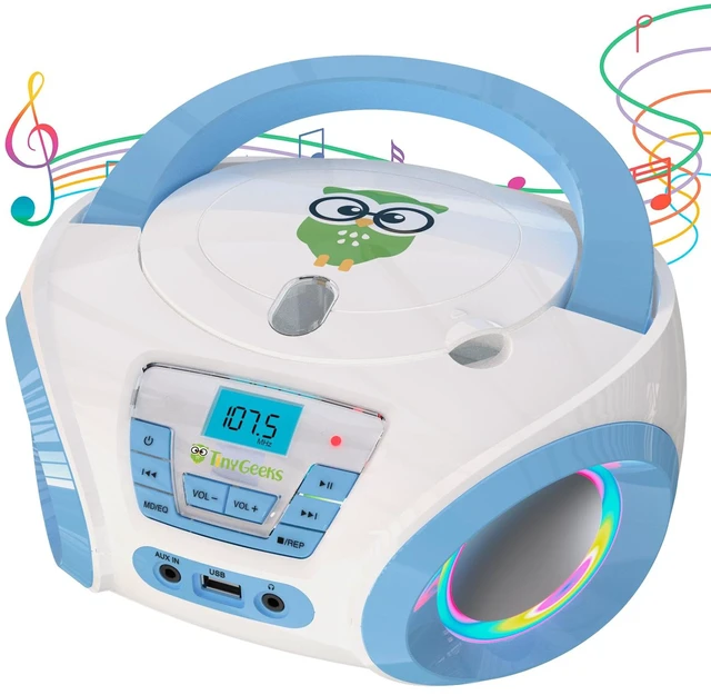 Main image of Tunes Kids Boombox CD Player for Kids - NEW 2023 - FM Radio - Batteries Included - Cute white Radio cd Player with Speakers for Kids and Toddlers - Blue