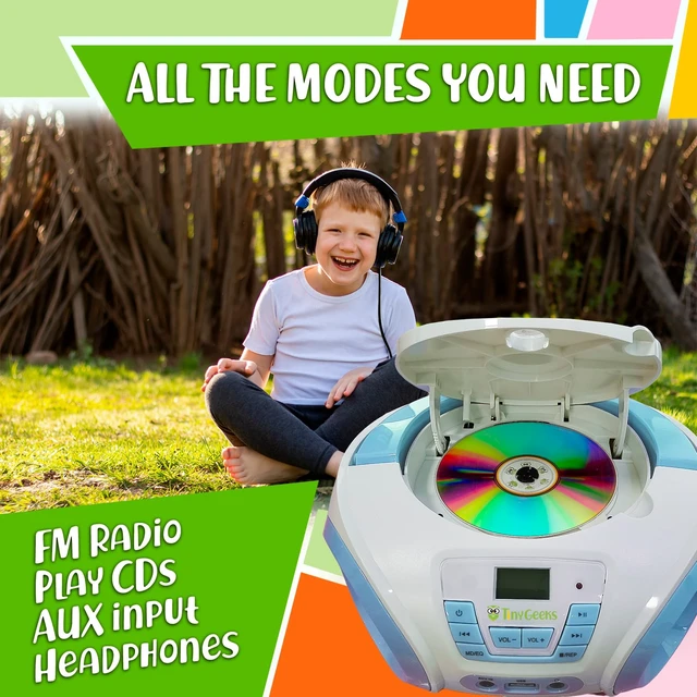 Alt view image 3 of 6 - Tunes Kids Boombox CD Player for Kids - NEW 2023 - FM Radio - Batteries Included - Cute white Radio cd Player with Speakers for Kids and Toddlers - Blue