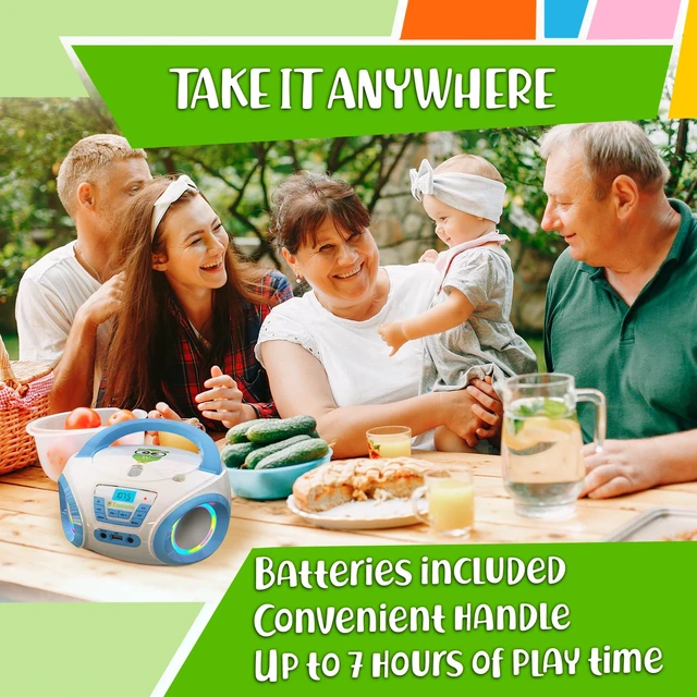 Alt view image 5 of 6 - Tunes Kids Boombox CD Player for Kids - NEW 2023 - FM Radio - Batteries Included - Cute white Radio cd Player with Speakers for Kids and Toddlers - Blue