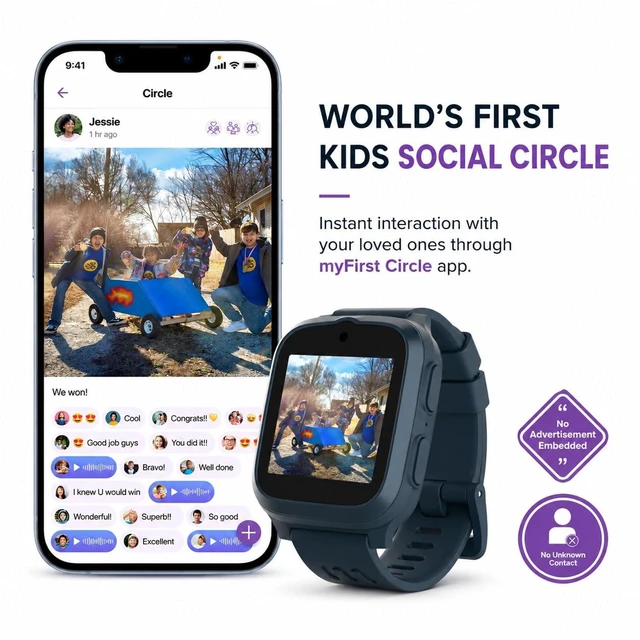 Alt view image 3 of 7 - Fone S3+ Kids Smart Watch 4G GPS Smartwatch for Kids, with eSIM Video Voice Call, 2MP Camera, GPS Tracking, Text, Waterproof eSIM Dual Band, Gift for Boys Girls Age 8-12Space Blue