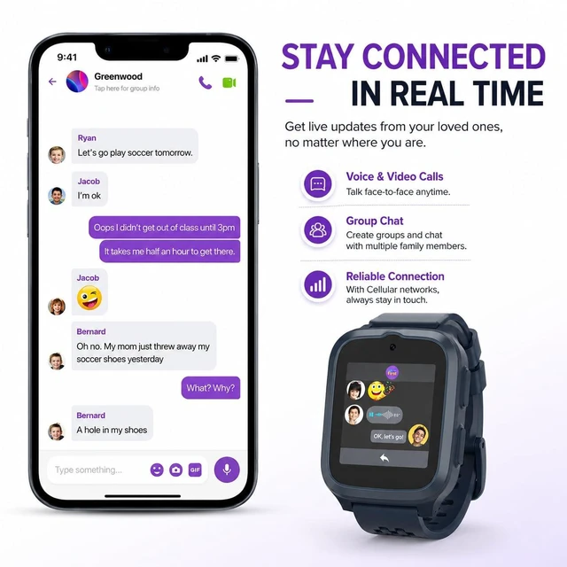 Alt view image 5 of 7 - Fone S3+ Kids Smart Watch 4G GPS Smartwatch for Kids, with eSIM Video Voice Call, 2MP Camera, GPS Tracking, Text, Waterproof eSIM Dual Band, Gift for Boys Girls Age 8-12Space Blue