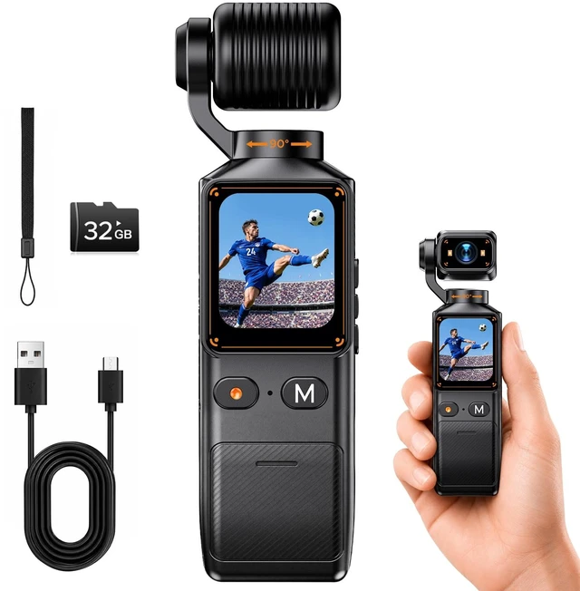 Main image of 2K Vlogging Camera with 360° Rotating Lens, Pocket Camera with 32GB TF Card Handheld Pocket, WiFi App, 7-Hour Battery, 1.69-Inch Screen, 4X Digital Zoom, for YouTube, TikTok, Travel