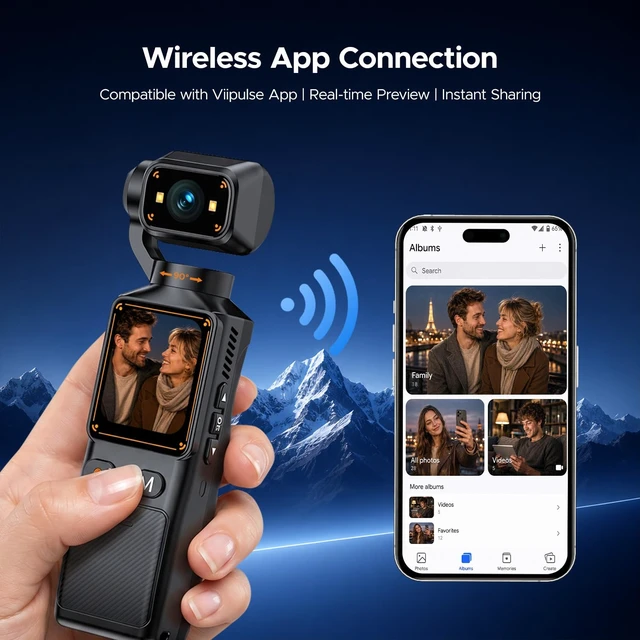Alt view image 2 of 7 - 2K Vlogging Camera with 360° Rotating Lens, Pocket Camera with 32GB TF Card Handheld Pocket, WiFi App, 7-Hour Battery, 1.69-Inch Screen, 4X Digital Zoom, for YouTube, TikTok, Travel