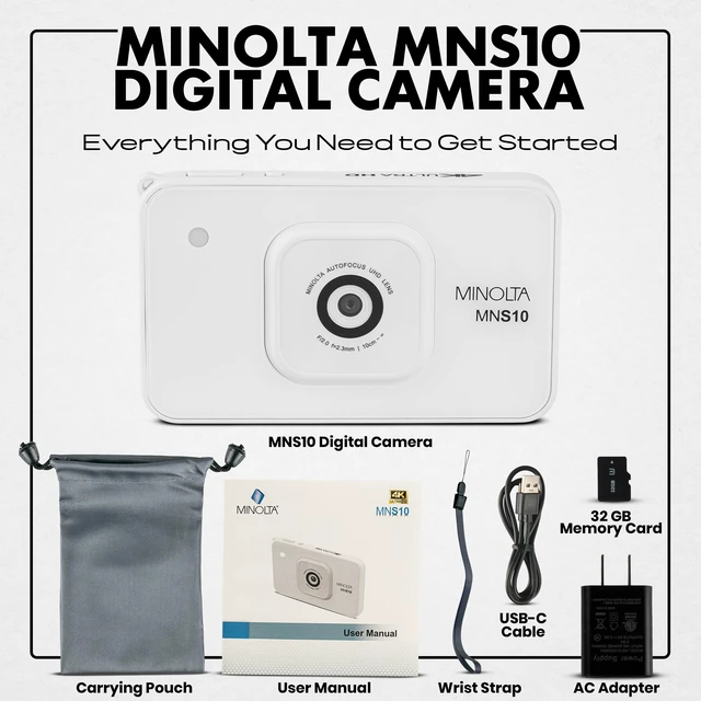 Alt view image 7 of 7 - MNS10 48MP 4K Ultra HD Digital Camera - White 48MP sensor with 4K video and 32GB card for portraits, travel and vlogging