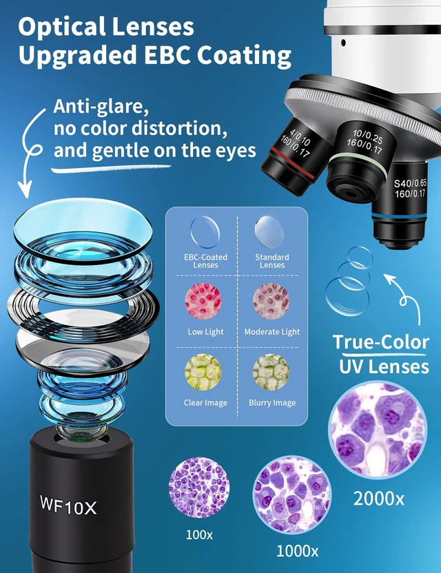 Alt view image 2 of 7 - Microscope for Adults,WF10x/25x Eyepieces,40x2000x Magnification,Up/Down LED,Comes with a Free Experiment Kit & Phone Adapter.Suitable for Students Home and School Lab