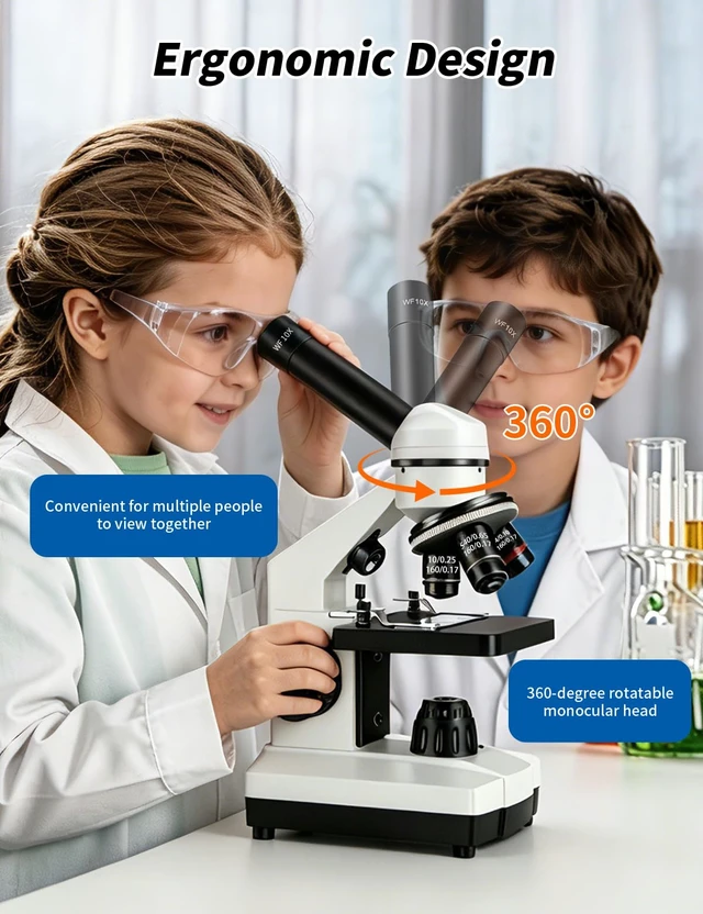 Alt view image 7 of 7 - Microscope for Adults,WF10x/25x Eyepieces,40x2000x Magnification,Up/Down LED,Comes with a Free Experiment Kit & Phone Adapter.Suitable for Students Home and School Lab