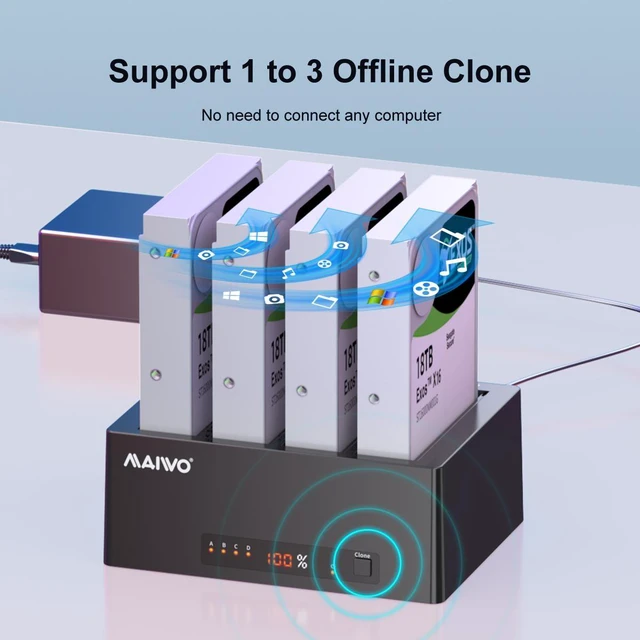 Alt view image 11 of 14 - MAIWO Docking Station 4 Bay for 2.5 3.5 inch SATA External Hard Drive with eSATA Interface, USB 3.0 HDD SSD Cloner Duplicator, 72TB Capacity