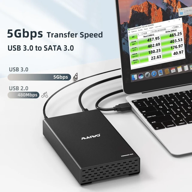 Alt view image 9 of 14 - MAIWO External Hard Drive Enclosure for 2.5 3.5 inch HDD/SSD USB 3.0 to SATA Aluminium Hard Drive Docking Station Up to 16 TB with 12V Power Adapter